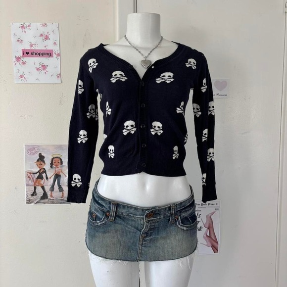 Navy Skull Print Cardigan (fits XS/S) - Picture 4 of 8